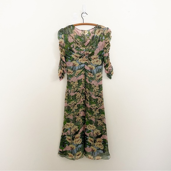 Cooper by Trelise Ruched Floral Print Midi Dress Long Sleeves Size NZ 10 US 6 - Picture 13 of 16